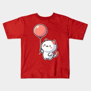 Cute Cat With Red Balloon Kids T-Shirt